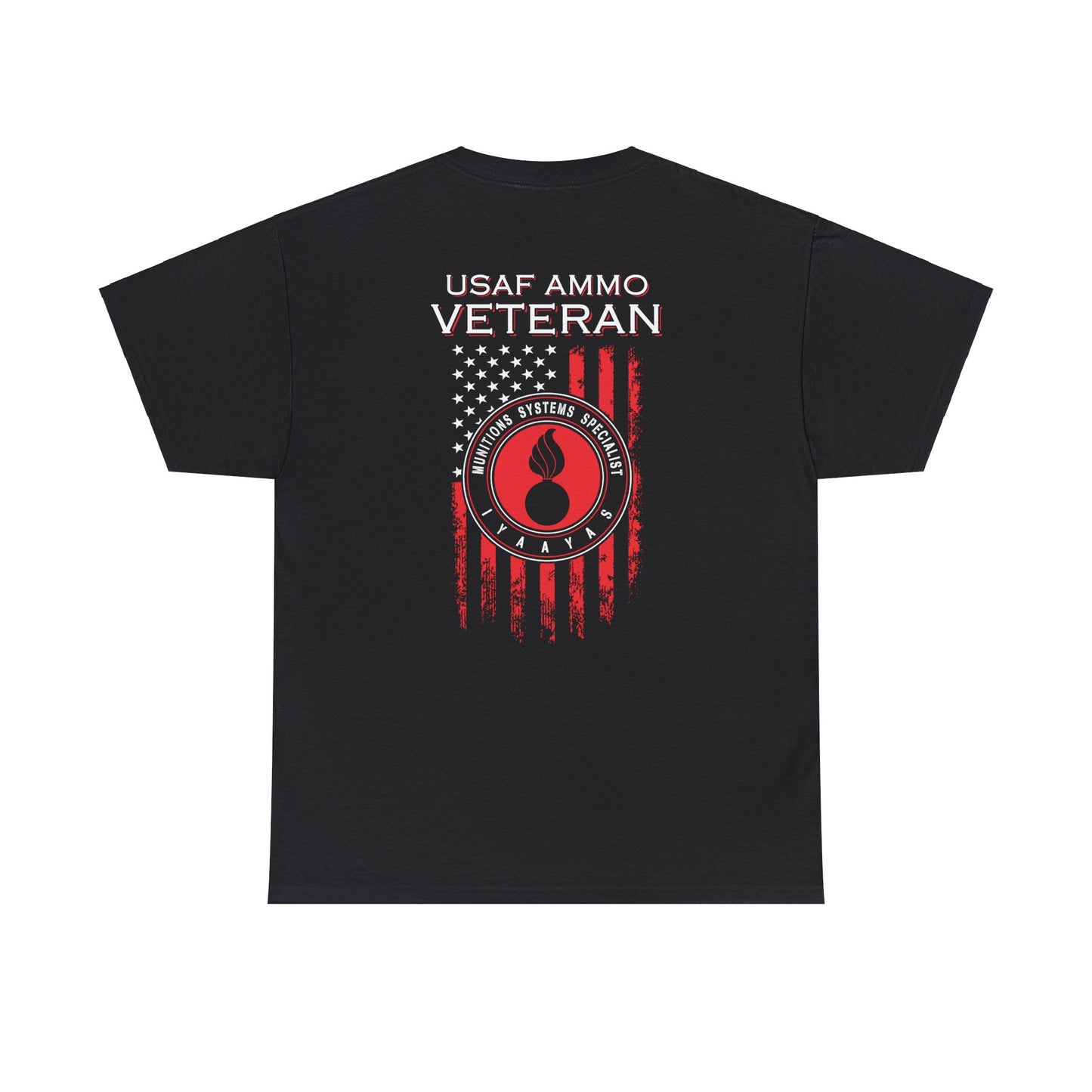 USAF AMMO Veteran Vertical Flag Round Pisspot Logo Munitions Gift Unisex Heavy Cotton Tee