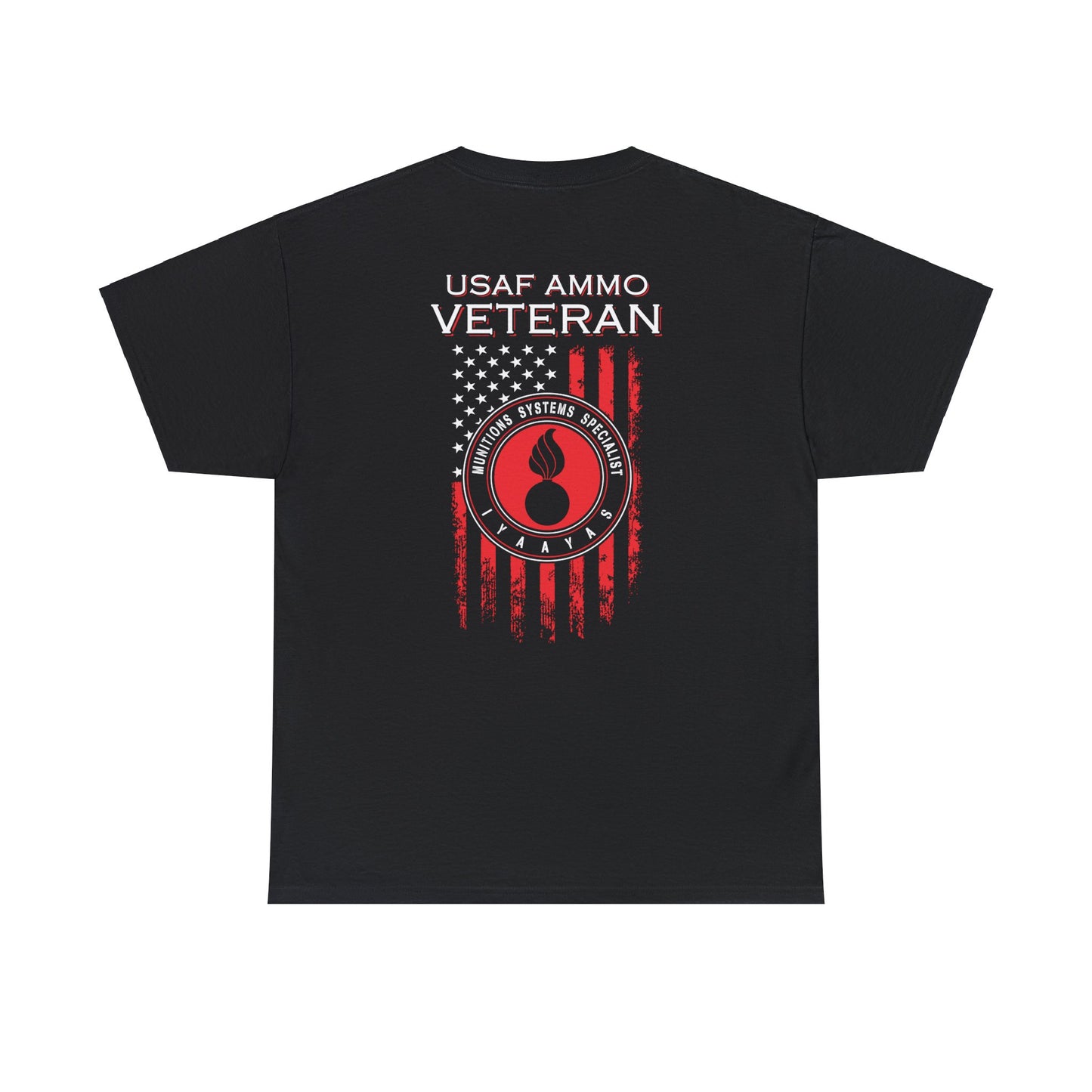 USAF AMMO Veteran Vertical Flag Round Pisspot Logo Munitions Gift Unisex Heavy Cotton Tee