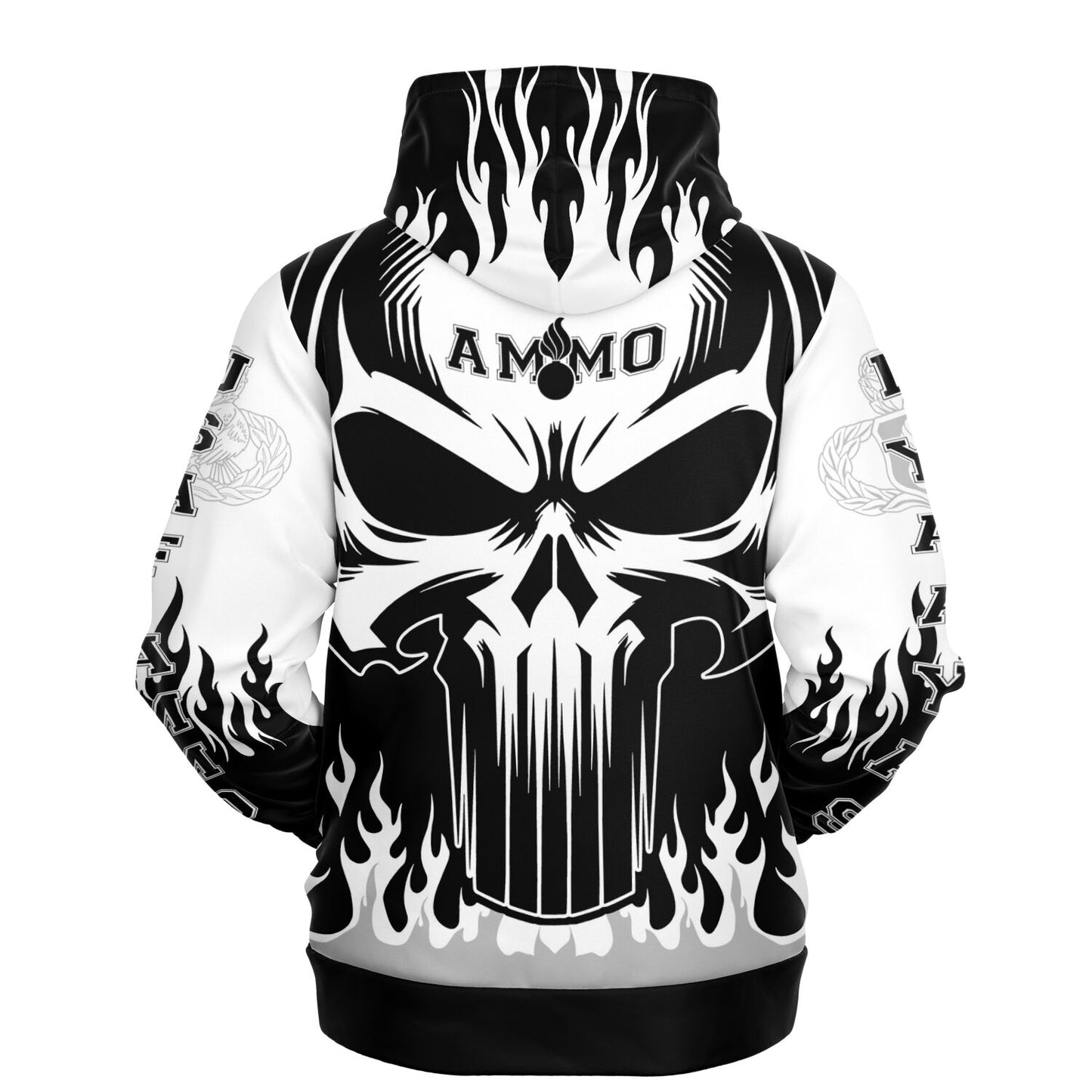 AMMO Skull Flames Black White Grey Fashion Hoodie - All Over Print
