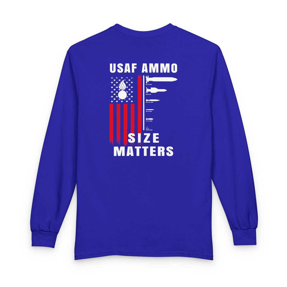 USAF AMMO Size Matters Pisspot American Flag Various Aircraft Bomb Silhouettes IYAAYAS Unisex Long Sleeve T-Shirt