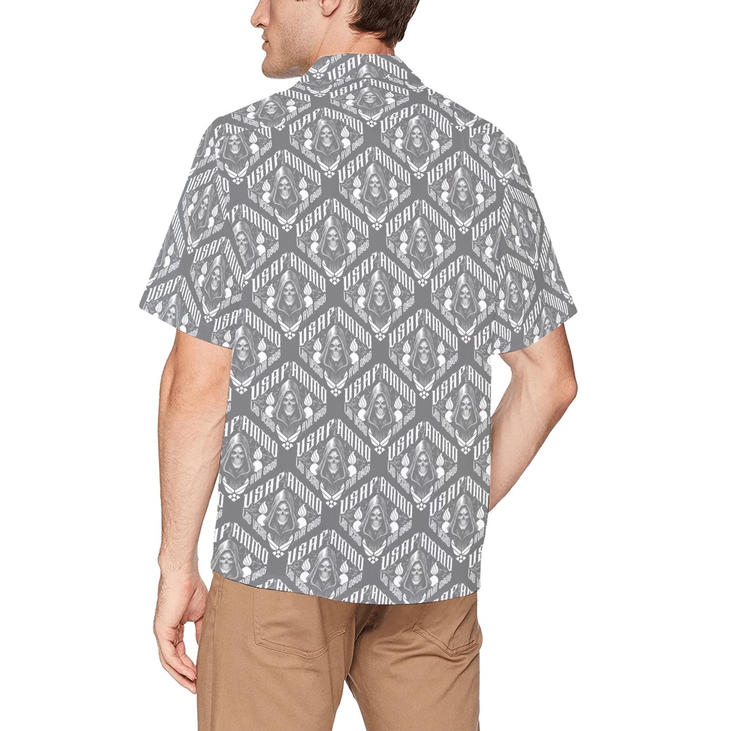 USAF AMMO Grim Reaper 2026 Las Vegas AVA Pisspots IYAAYAS Mens Grey V1 Event Hawaiian Shirt with Front Left Chest Pocket