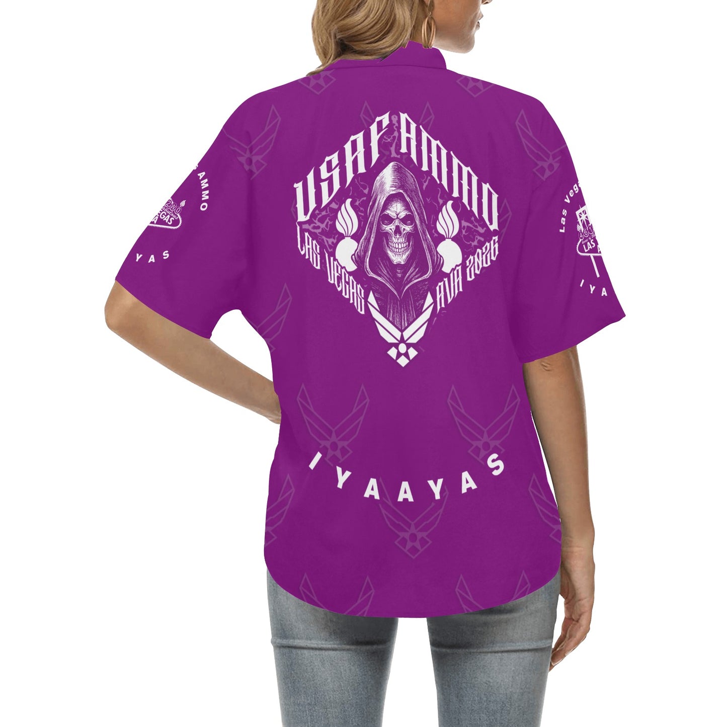 USAF AMMO Grim Reaper 2026 Las Vegas AVA Pisspots IYAAYAS Purple V3 Womens Version Event Hawaiian Shirt