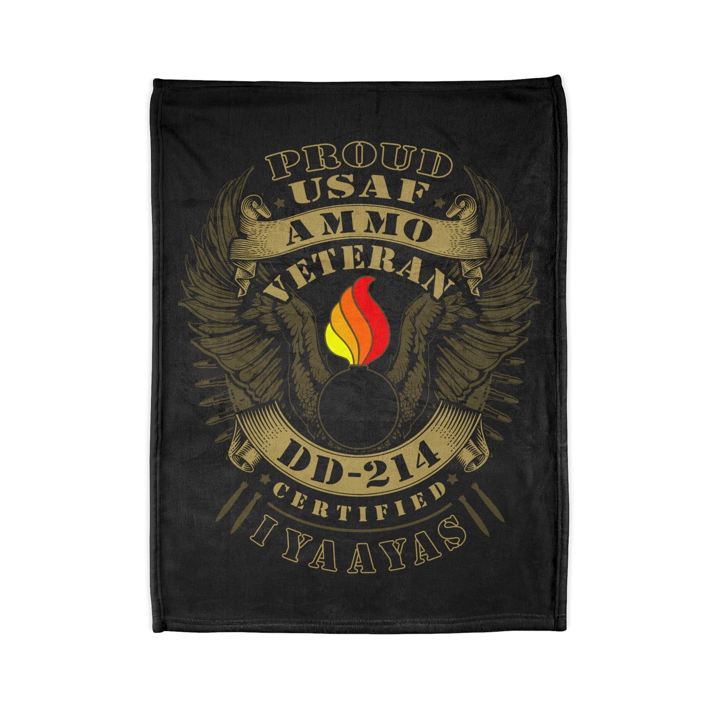Proud USAF AMMO Veteran DD-214 Certified IYAAYAS Pisspot Eagle Wings Vintage Scroll Ribbons Bomb Silhouettes Soft Polyester 30" X 40" Blanket