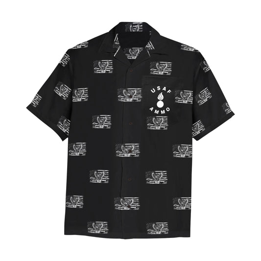 Eagle Dropping JDAM USAF AMMO Grunge American Flag Logos USAF AMMO Chest Logo Mens Hawaiian Shirt With Left Chest Pocket