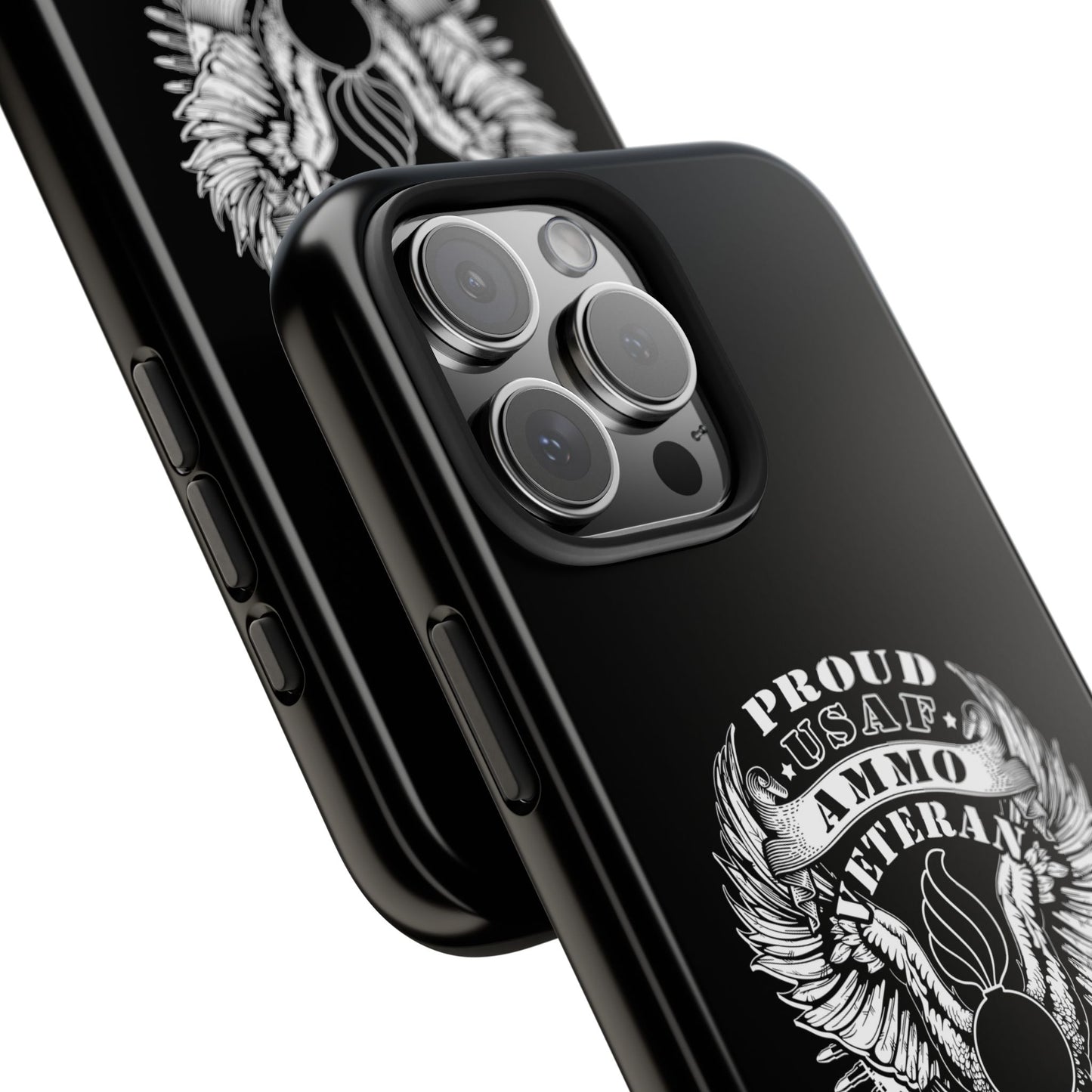 Proud USAF AMMO Veteran 461 2W0 Munitions IYAAYAS Pisspot Eagle Wings Vintage Ribbon Scrolls Black Background Tough Phone Cases