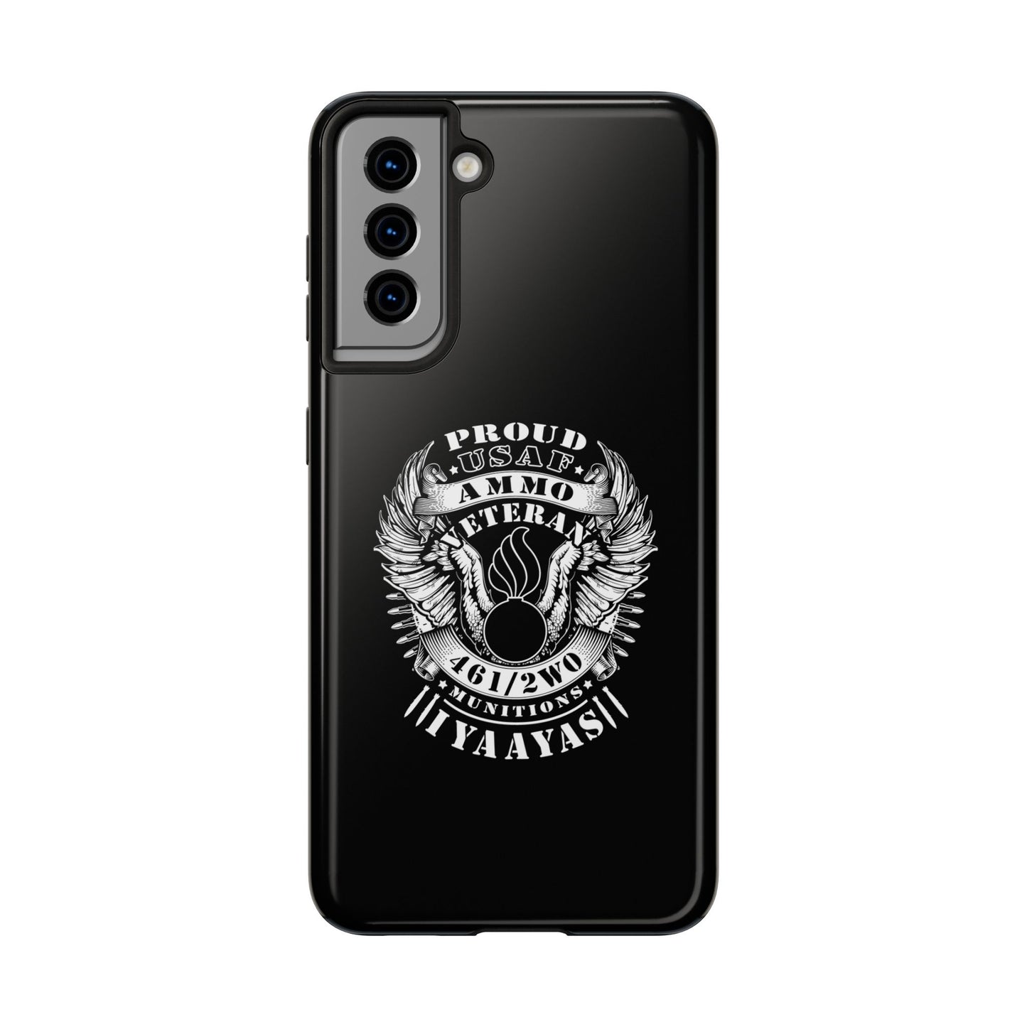 Proud USAF AMMO Veteran 461 2W0 Munitions IYAAYAS Pisspot Eagle Wings Vintage Ribbon Scrolls Black Background Tough Phone Cases