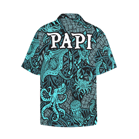 USAF AMMO Sea Life Tribal Papi Mens Hawaiian Shirt With Front Left Chest Pocket
