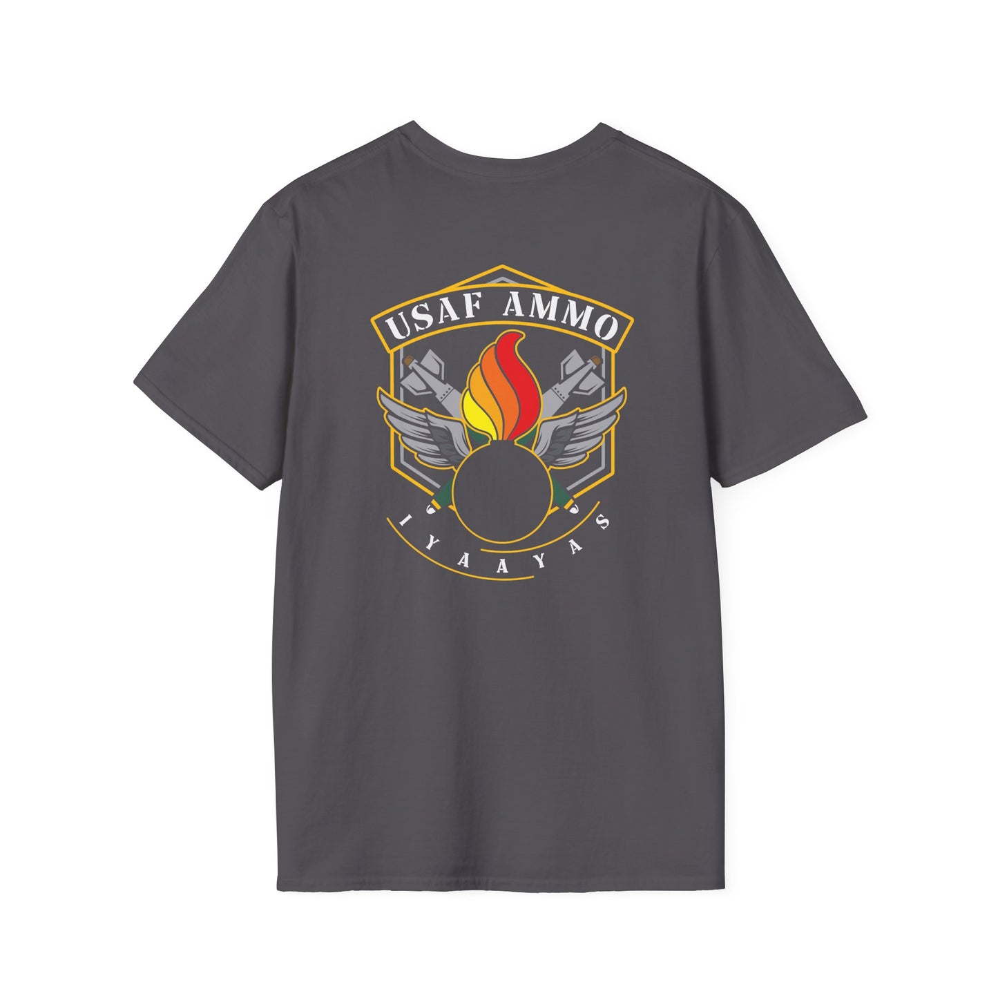 USAF AMMO Pisspot Bombs Wings IYAAYAS Logo Unisex Softstyle T-Shirt