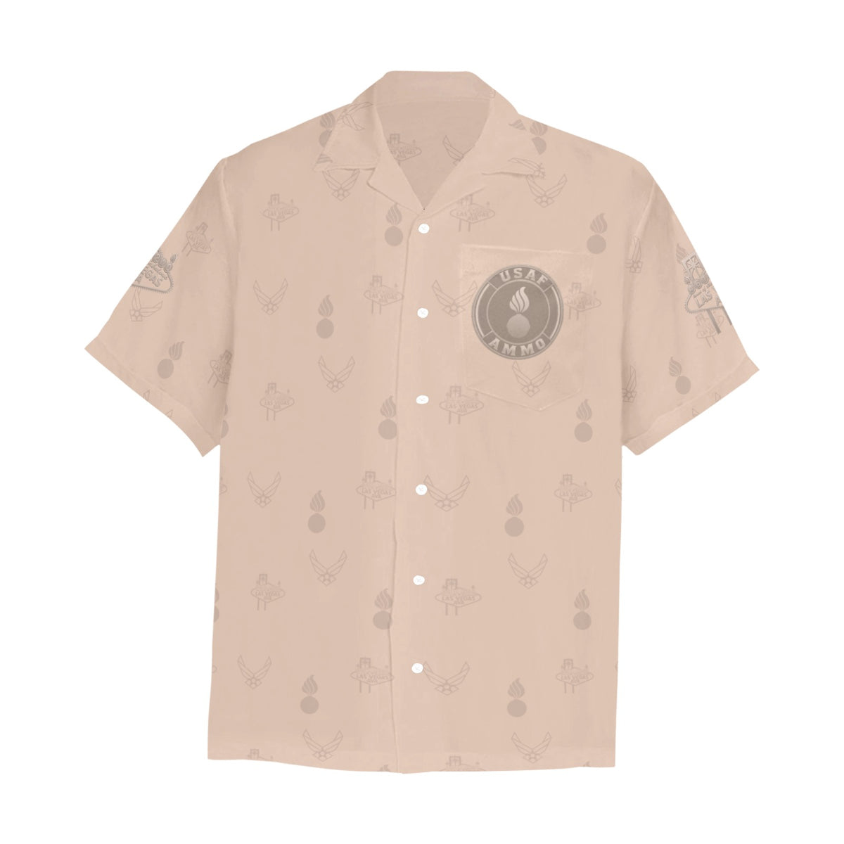 2027 AMMO Bash Las Vegas Grim Reaper Snake Eyes Sand Subdued Color Logos Men’s Hawaiian Shirt with Left Chest Pocket