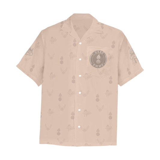 2027 AMMO Bash Las Vegas Grim Reaper Snake Eyes Sand Subdued Color Logos Men’s Hawaiian Shirt with Left Chest Pocket