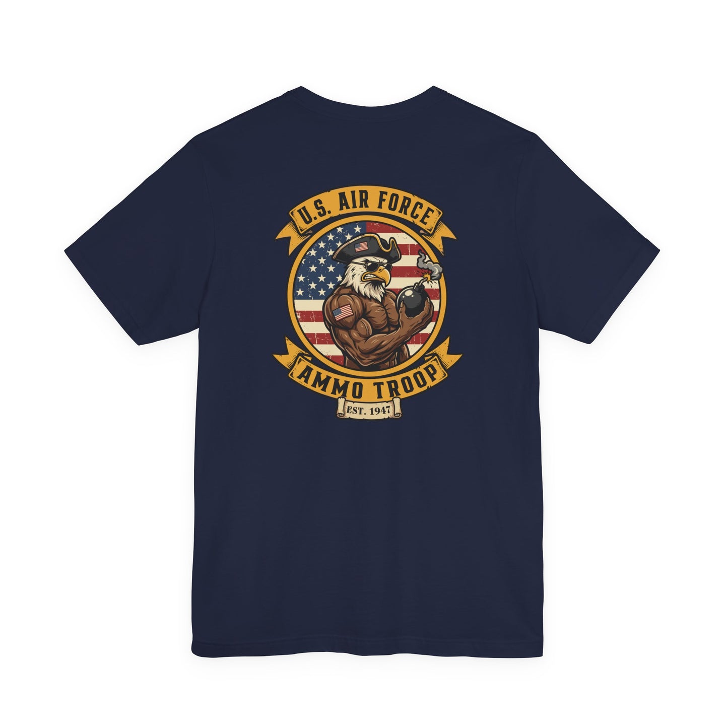 Muscular Eagle U. S. Air Force AMMO Troop holding pisspot American Flag Unisex Jersey Short Sleeve Tee