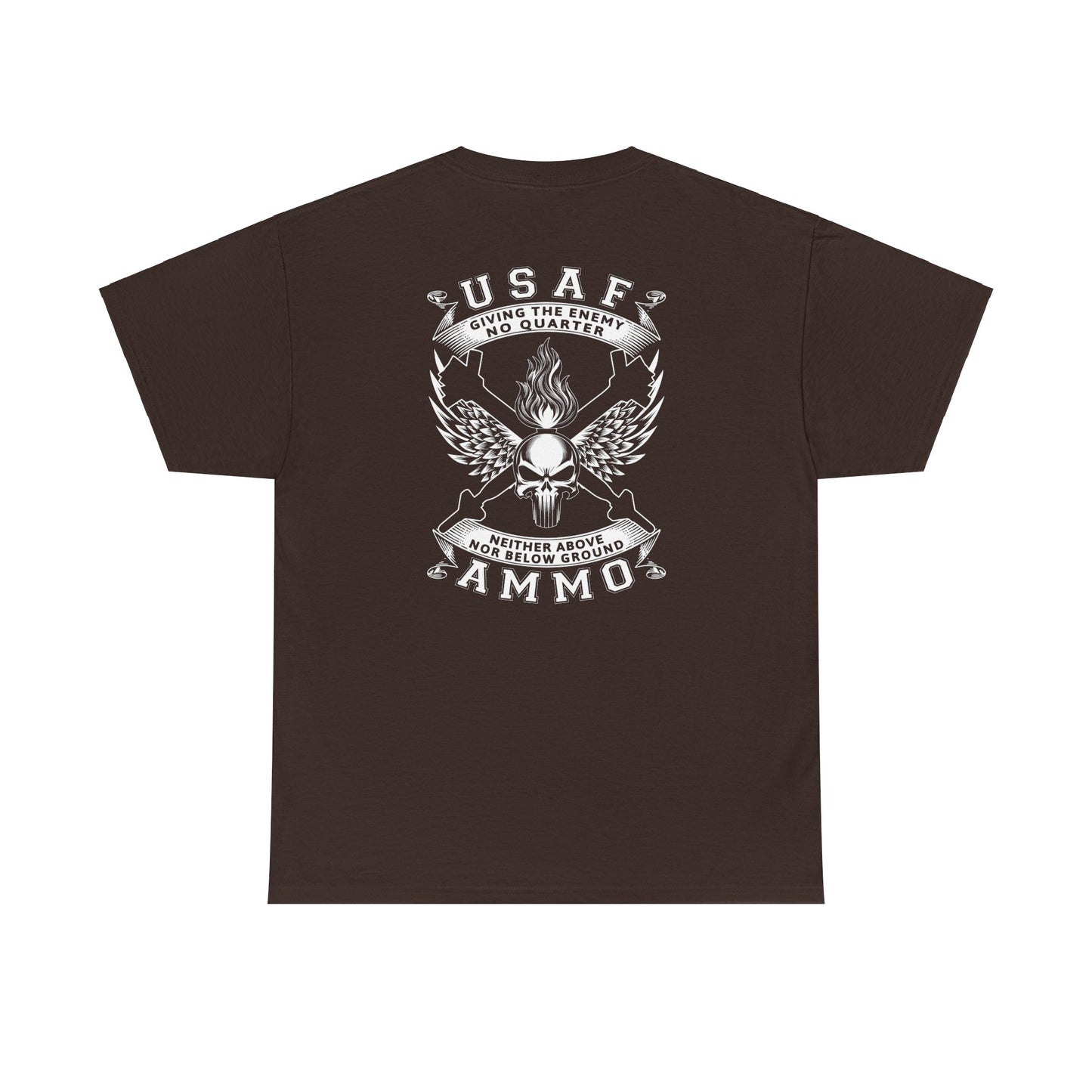 USAF AMMO Punisher Pisspot Crossed GBU-28 Bombs Eagle Wings Giving No Quarter to Enemy Unisex Heavy Cotton Tee