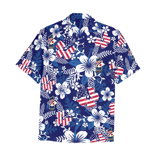 Patriotic American Flag Flowers and Leaves Team Kadena First Sergeant Council Hawaiian Mens Shirt With Left Chest Pocket