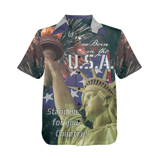 USAF AMMO Pisspots AF Vector logos Statue of Liberty Fireworks Patriotic Mens Hawaiian Shirt