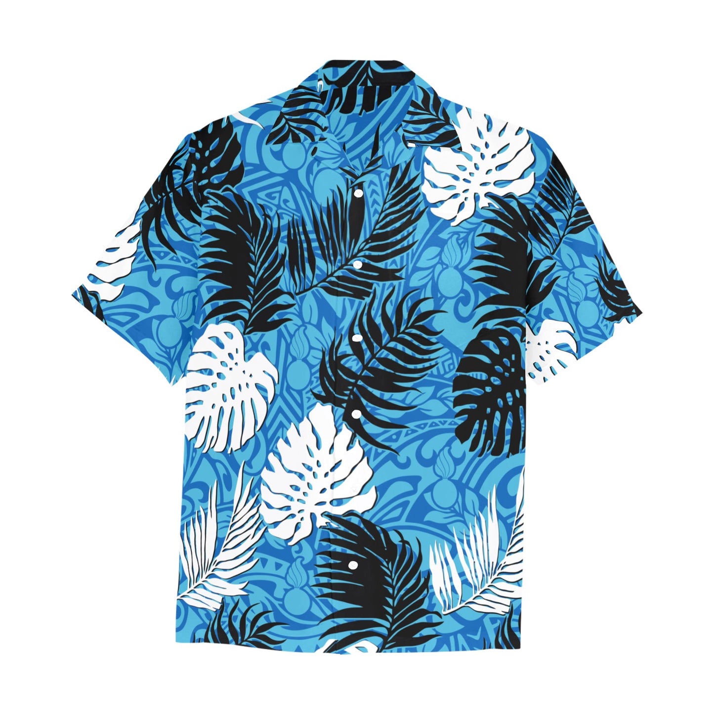 USAF AMMO Two Tone Blue Tribal With Pisspots and White and Black Leaves AMMO Hawaiian Shirt With Front Left Chest Pocket