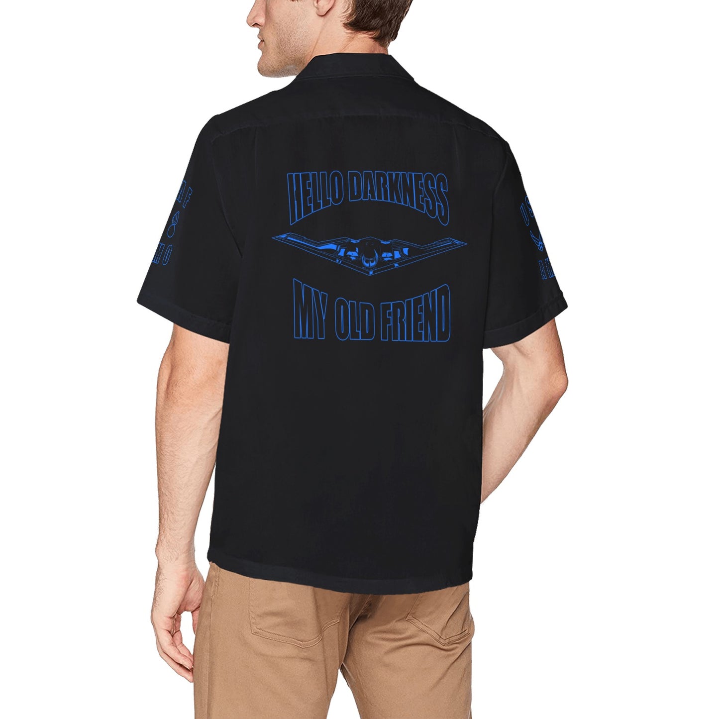 USAF AMMO B-2 Hello Darkness My Old Friend Pisspot AF Vector Mens Black Hawaiian Shirt With Left Chest Pocket