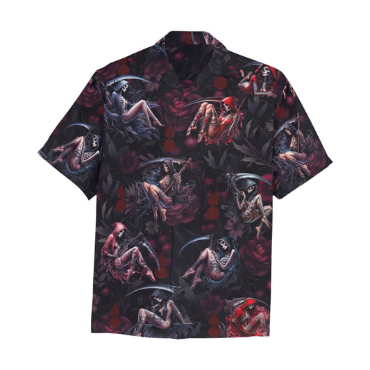 USAF AMMO Female Grim Reapers Flowers and Pisspots Mens Hawaiian Shirt With Left Chest Pocket