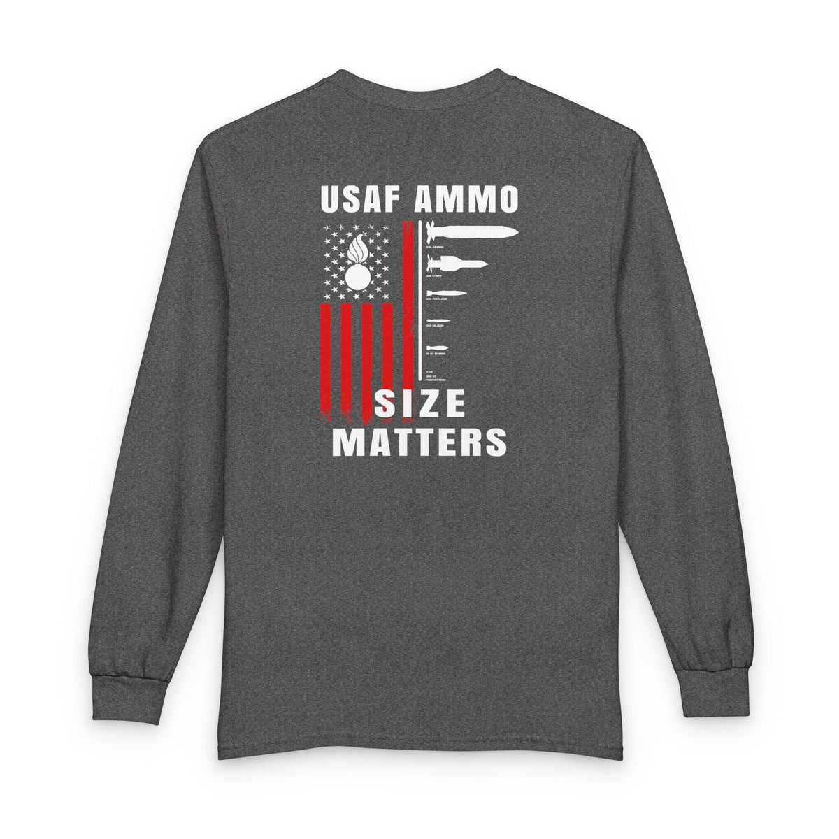 USAF AMMO Size Matters Pisspot American Flag Various Aircraft Bomb Silhouettes IYAAYAS Unisex Long Sleeve T-Shirt