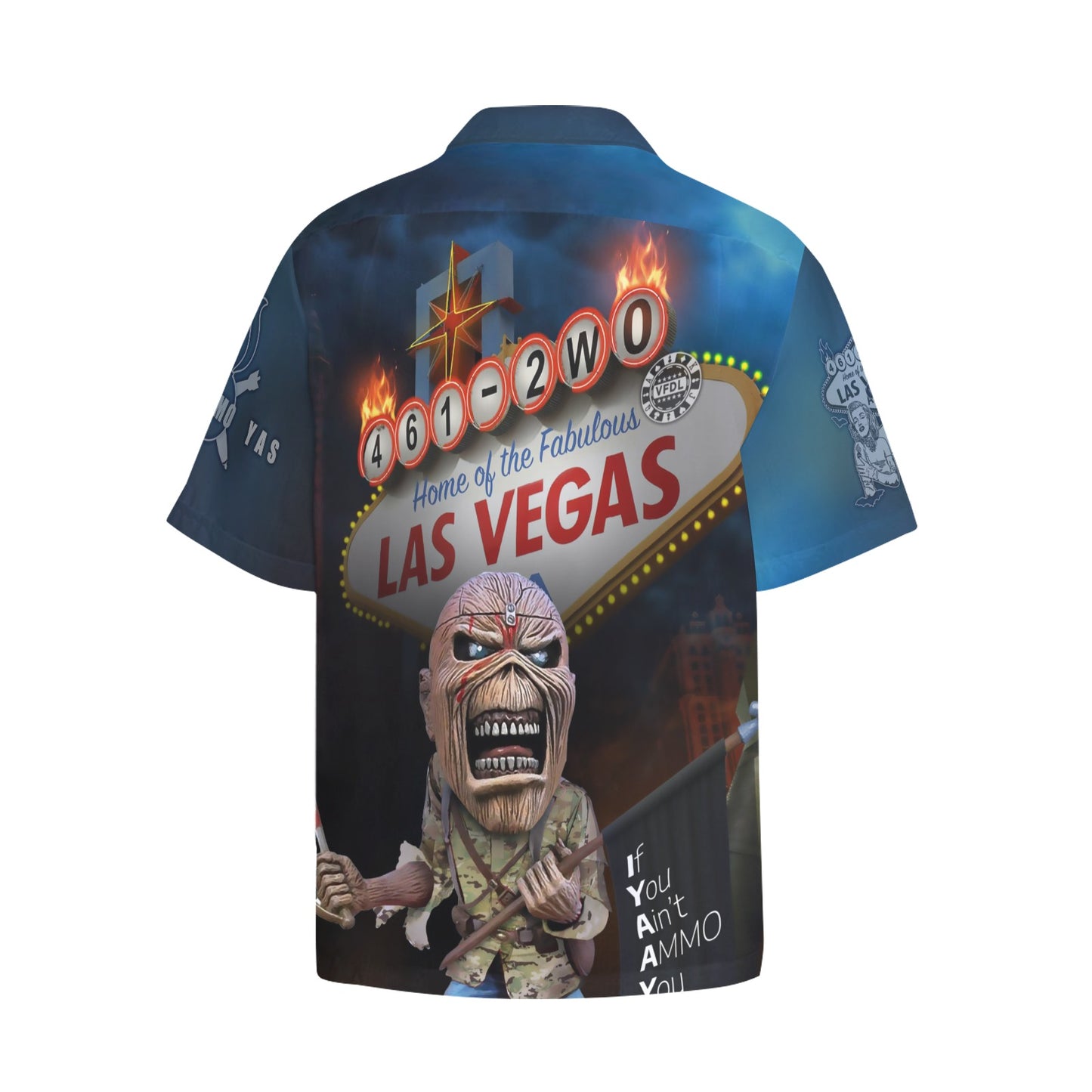 USAF AMMO Las Vegas Eddie Holding Black IYAAYAS Acronym Flag Vegas Sign Hawaiian Shirt With Left Chest Pocket