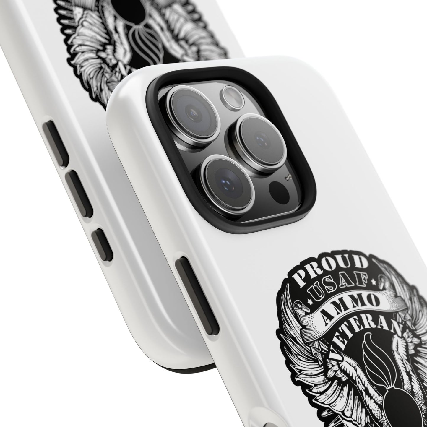 Proud USAF AMMO Veteran 461 2W0 Munitions IYAAYAS Pisspot Eagle Wings Vintage Ribbon Scrolls White Background Tough Phone Cases