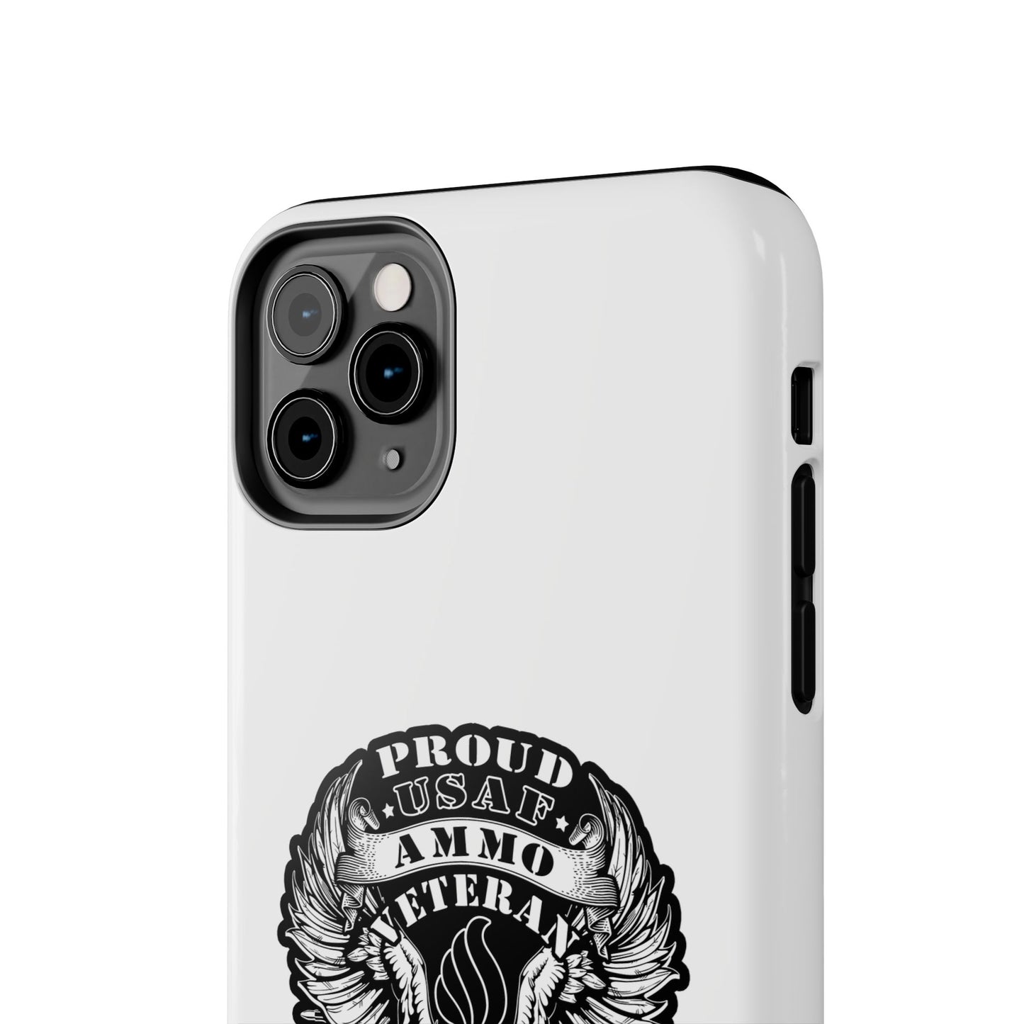 Proud USAF AMMO Veteran 461 2W0 Munitions IYAAYAS Pisspot Eagle Wings Vintage Ribbon Scrolls White Background Tough Phone Cases