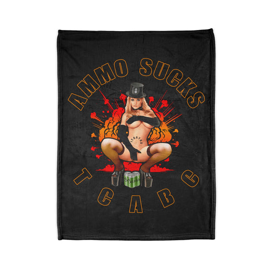 AMMO Sucks TCABC IYAAYAS Girl Top Hat Gloves Beer Cans Pisspot Explosion Background Soft Polyester 30" x 40" Blanket