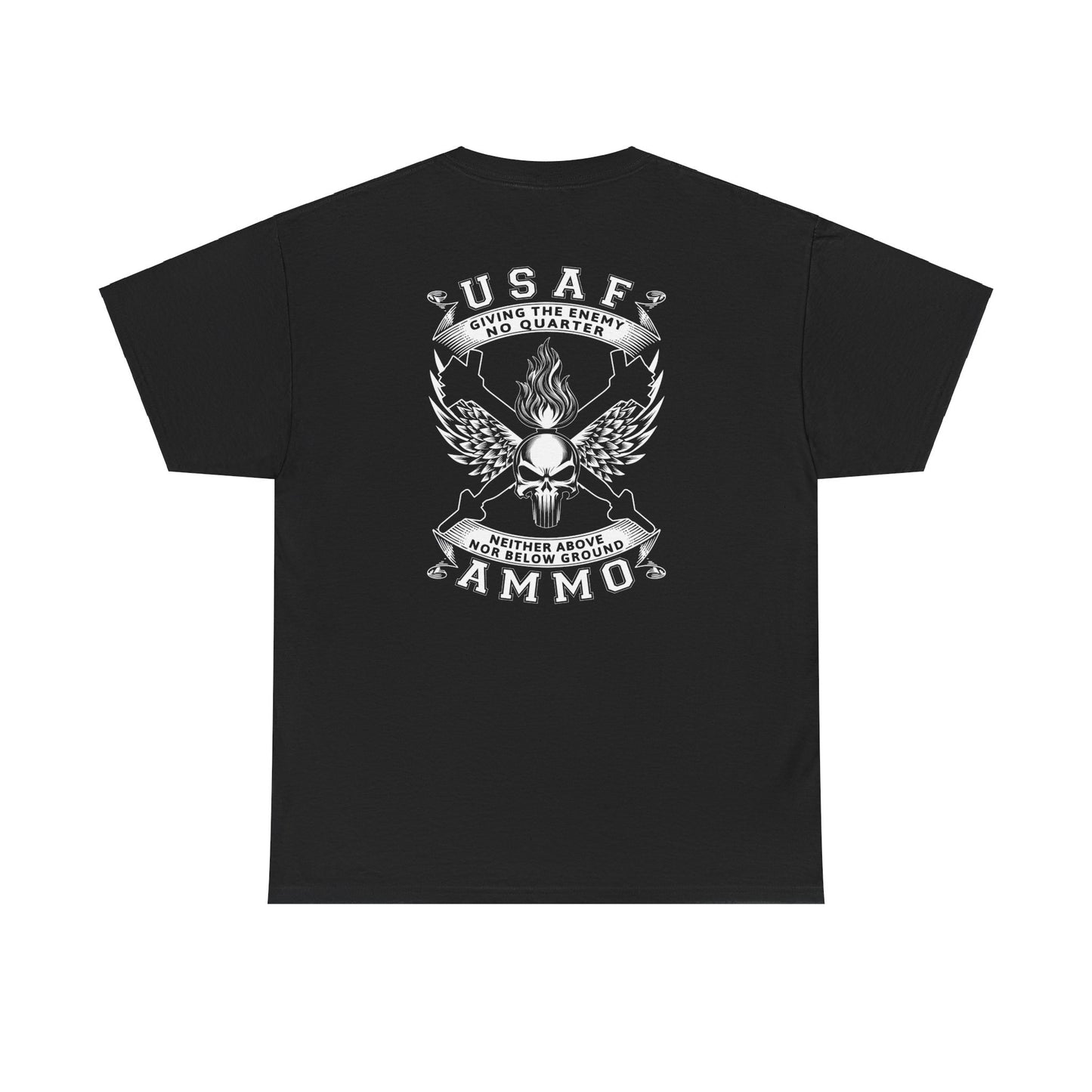 USAF AMMO Punisher Pisspot Crossed GBU-28 Bombs Eagle Wings Giving No Quarter to Enemy Unisex Heavy Cotton Tee
