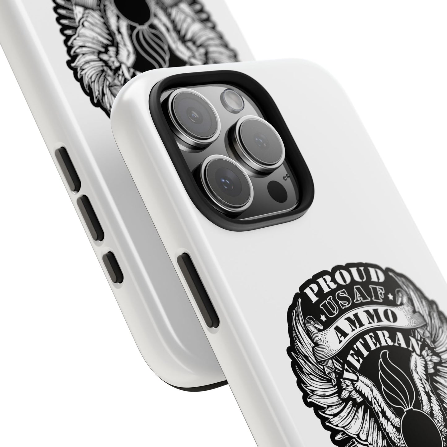 Proud USAF AMMO Veteran 461 2W0 Munitions IYAAYAS Pisspot Eagle Wings Vintage Ribbon Scrolls White Background Tough Phone Cases