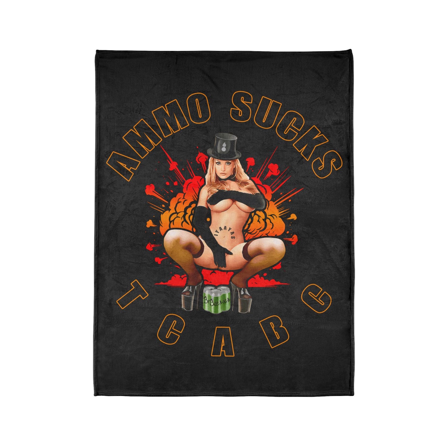 AMMO Sucks TCABC IYAAYAS Girl Top Hat Gloves Beer Cans Pisspot Explosion Background Soft Polyester 60" x 80" Blanket