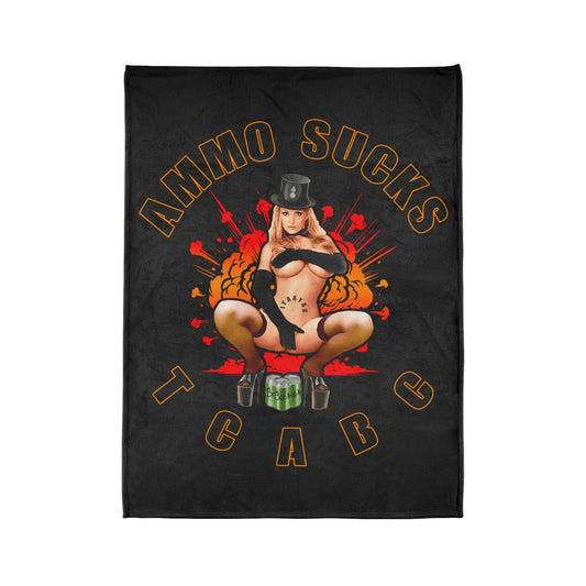 AMMO Sucks TCABC IYAAYAS Girl Top Hat Gloves Beer Cans Pisspot Explosion Background Soft Polyester 60" x 80" Blanket