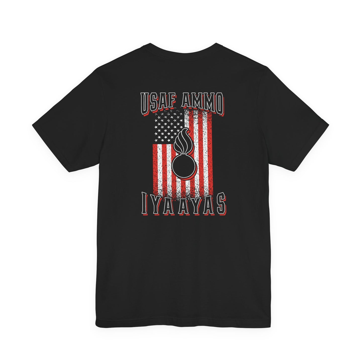 USAF AMMO IYAAYAS Pisspot Red White and Black Grunge Vertical American Flag Unisex Jersey Short Sleeve Tee