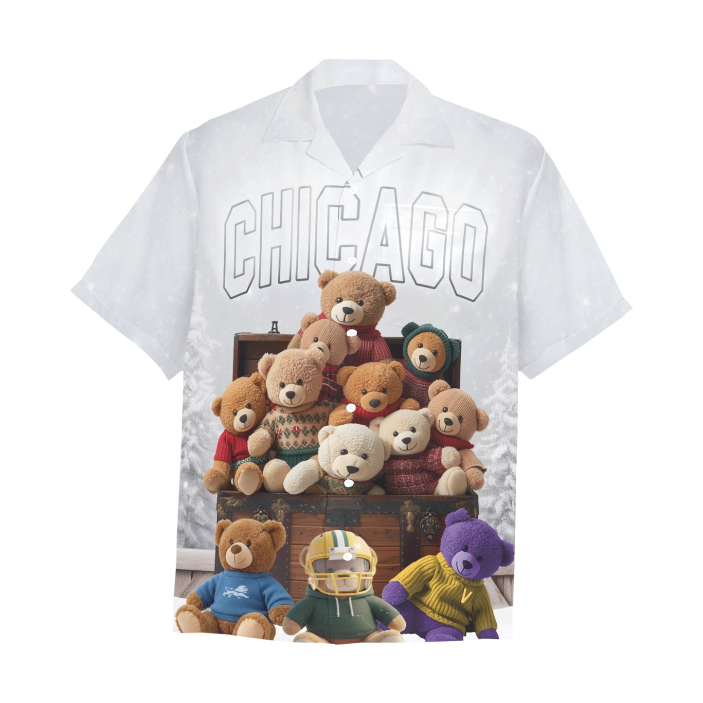 Chicago Teddy Bear Toy Box Snow Mens Hawaiian Shirt With Left Chest Pocket