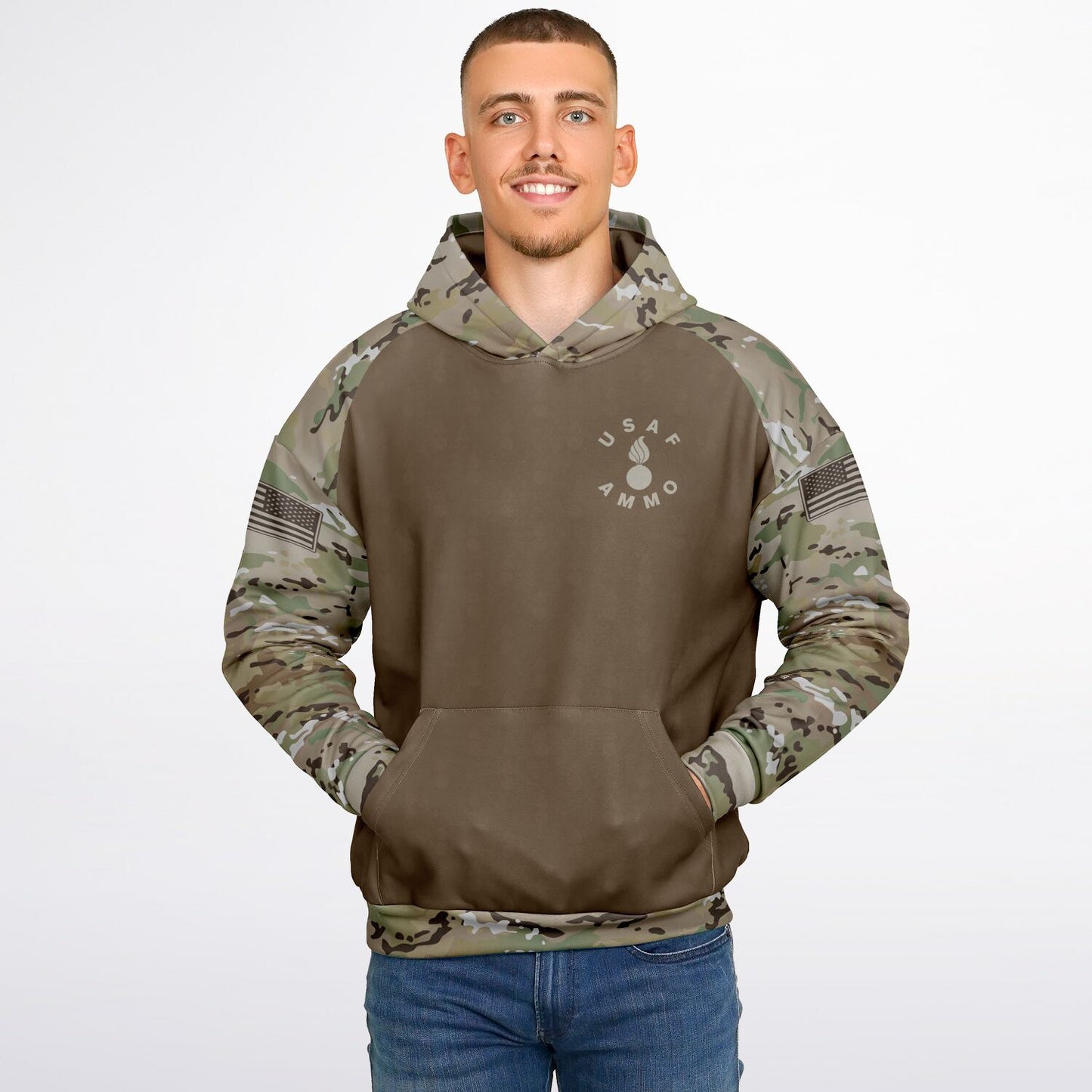 USAF AMMO OCP Style F-35 dropping JDAM Aces and Eights Target IYAAYAS Heavyweight Oversized Cold Weather Pullover Hoodie - All Over Print
