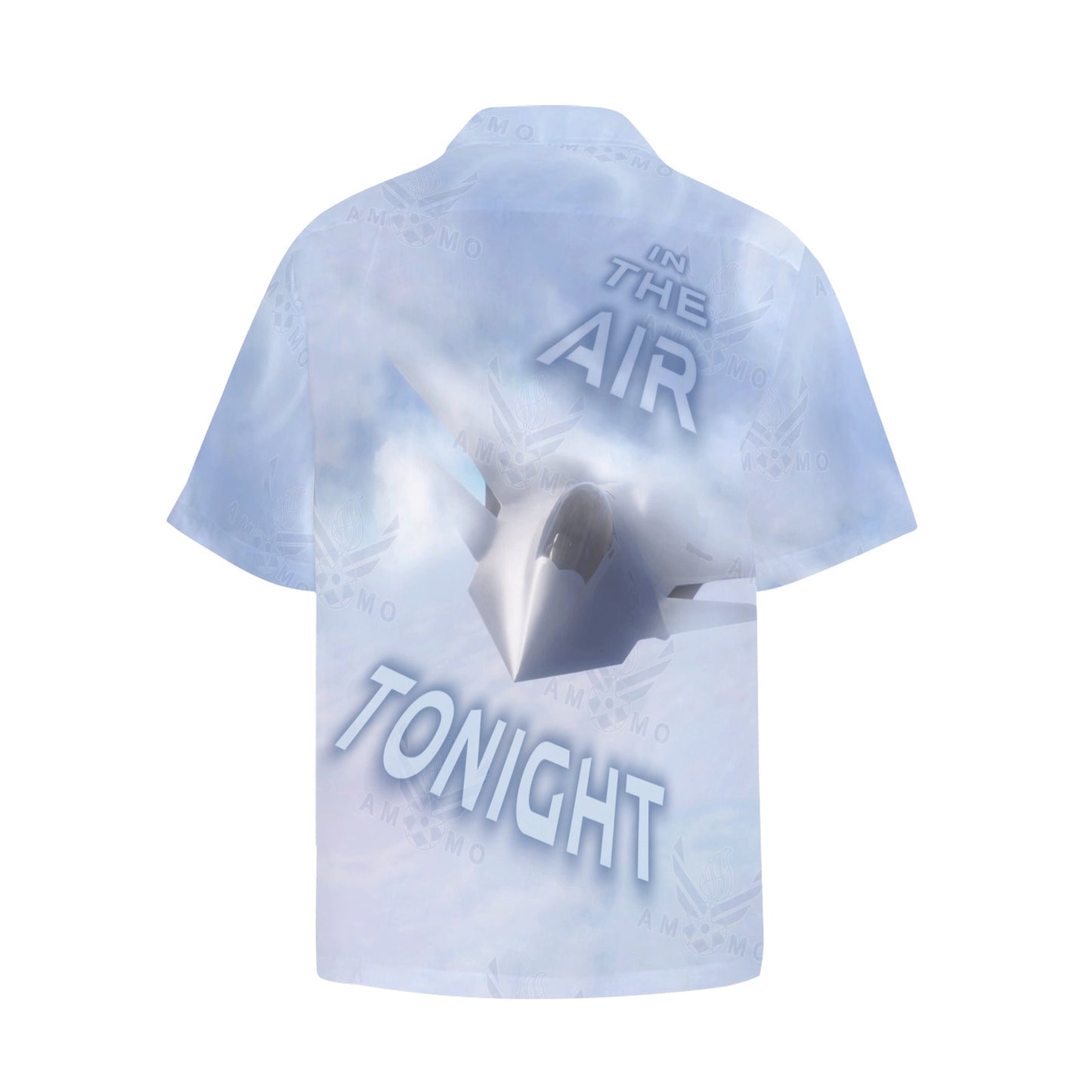 USAF AMMO F-47 Clouds In The Air Tonight Vector Logo Combined with Pisspots Mens Hawaiian Shirt With Left Chest Pocket