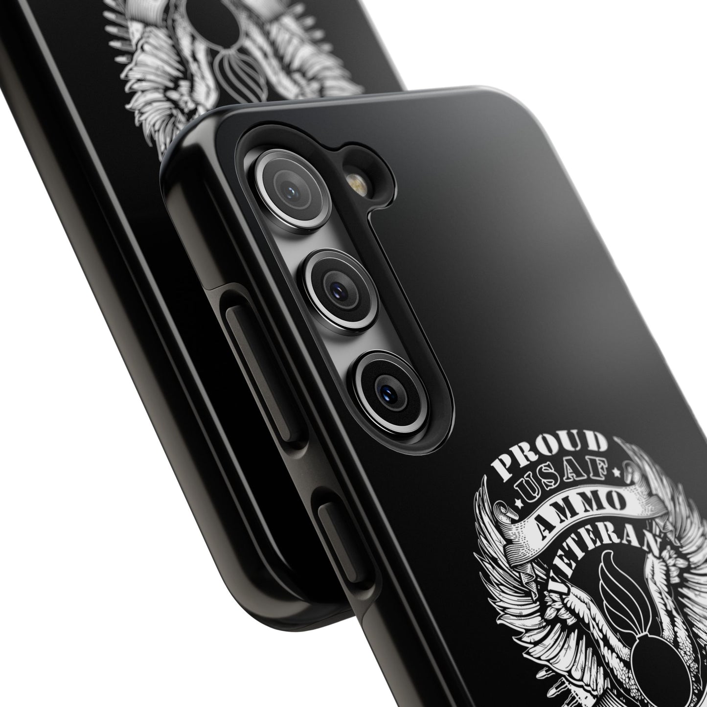 Proud USAF AMMO Veteran 461 2W0 Munitions IYAAYAS Pisspot Eagle Wings Vintage Ribbon Scrolls Black Background Tough Phone Cases