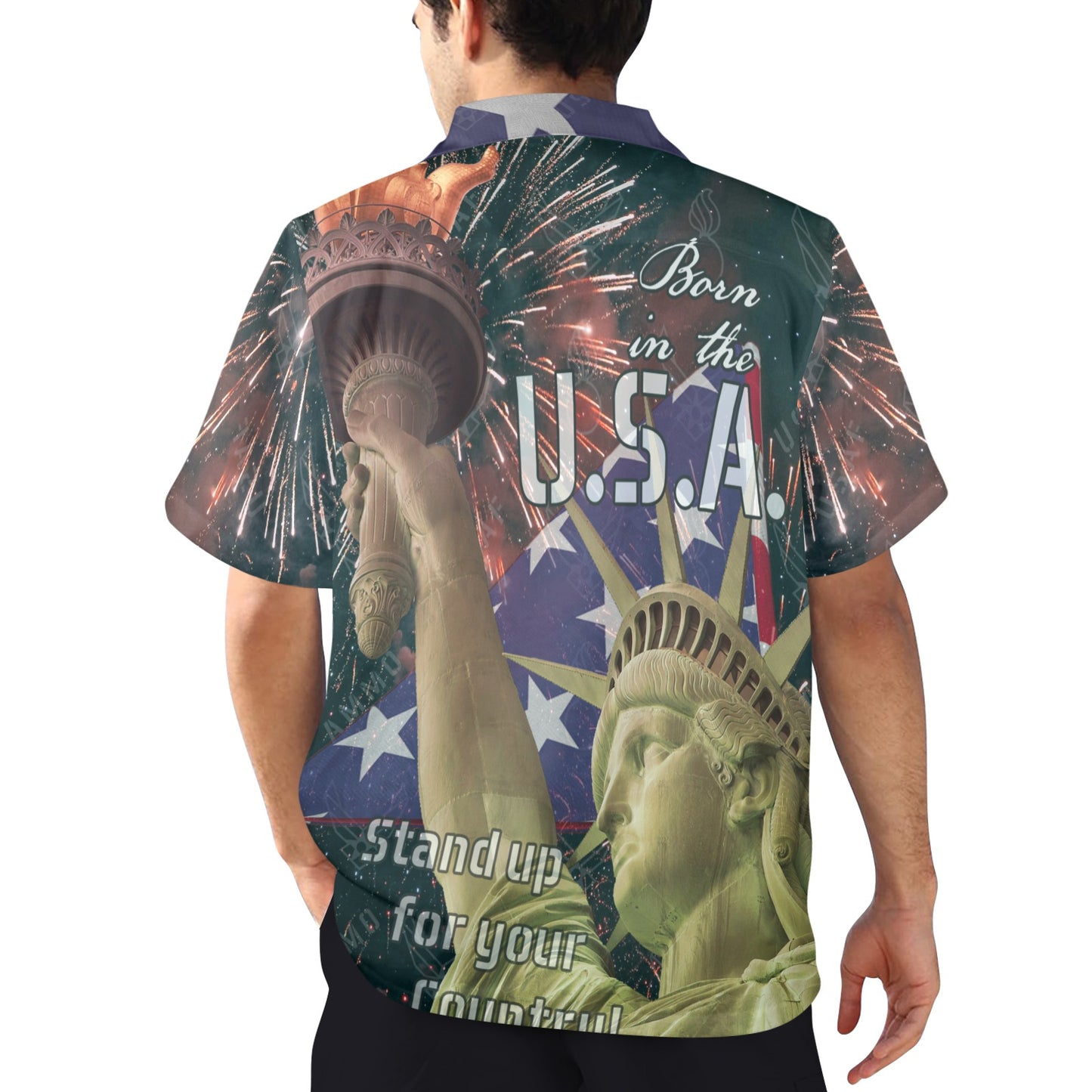 USAF AMMO Pisspots AF Vector logos Statue of Liberty Fireworks Patriotic Mens Hawaiian Shirt