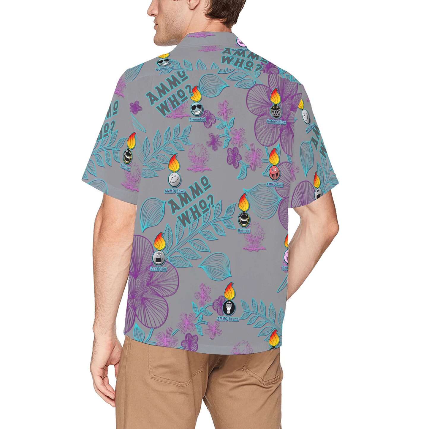 AMMO Who Different Event Pisspot Facial Expressions Neon Flowers Mens Front Left Chest Pocket Hawaiian Shirt