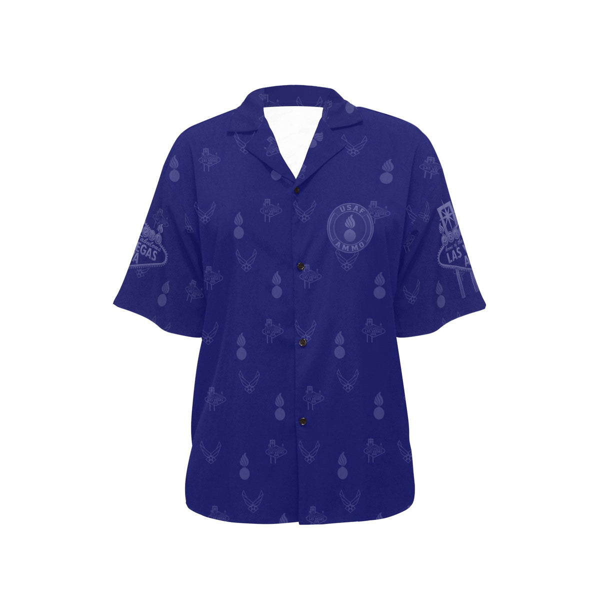 2027 AMMO Bash Las Vegas Grim Reaper Snake Eyes Navy Blue Subdued Color Logos Women’s Hawaiian Shirt with No Pocket