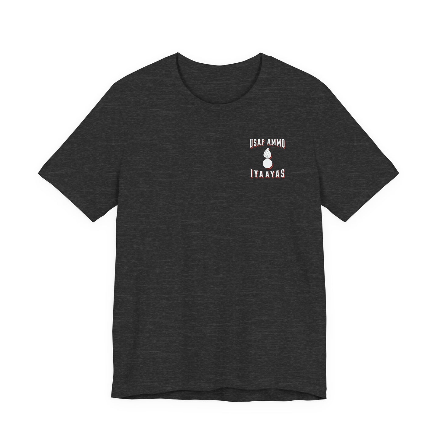 USAF AMMO IYAAYAS Pisspot Red White and Black Grunge Vertical American Flag Unisex Jersey Short Sleeve Tee