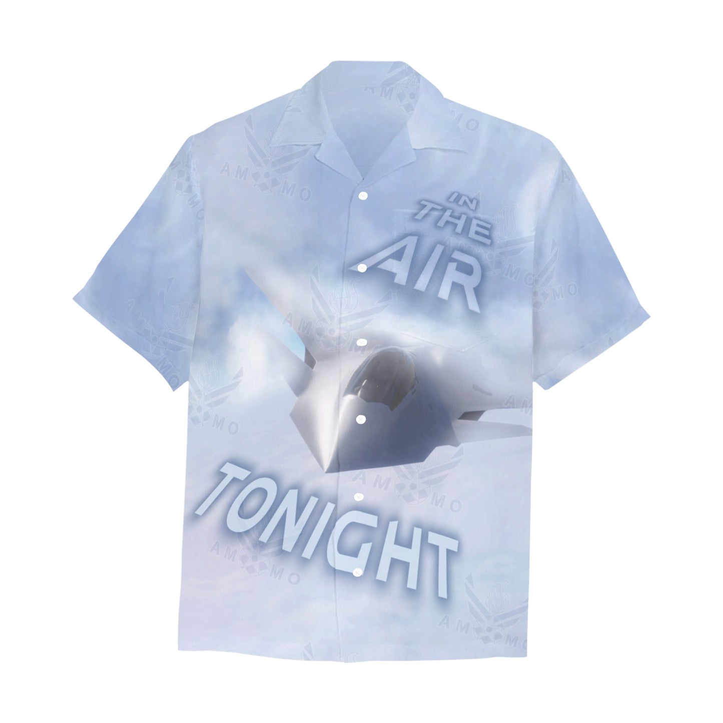 USAF AMMO F-47 Clouds In The Air Tonight Vector Logo Combined with Pisspots Mens Hawaiian Shirt With Left Chest Pocket