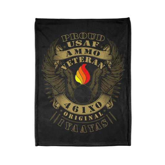 Proud USAF AMMO Veteran 461X0 Original IYAAYAS Pisspot Eagle Wings Vintage Scroll Ribbons Bomb Silhouettes Soft Polyester 30" x 40" Blanket