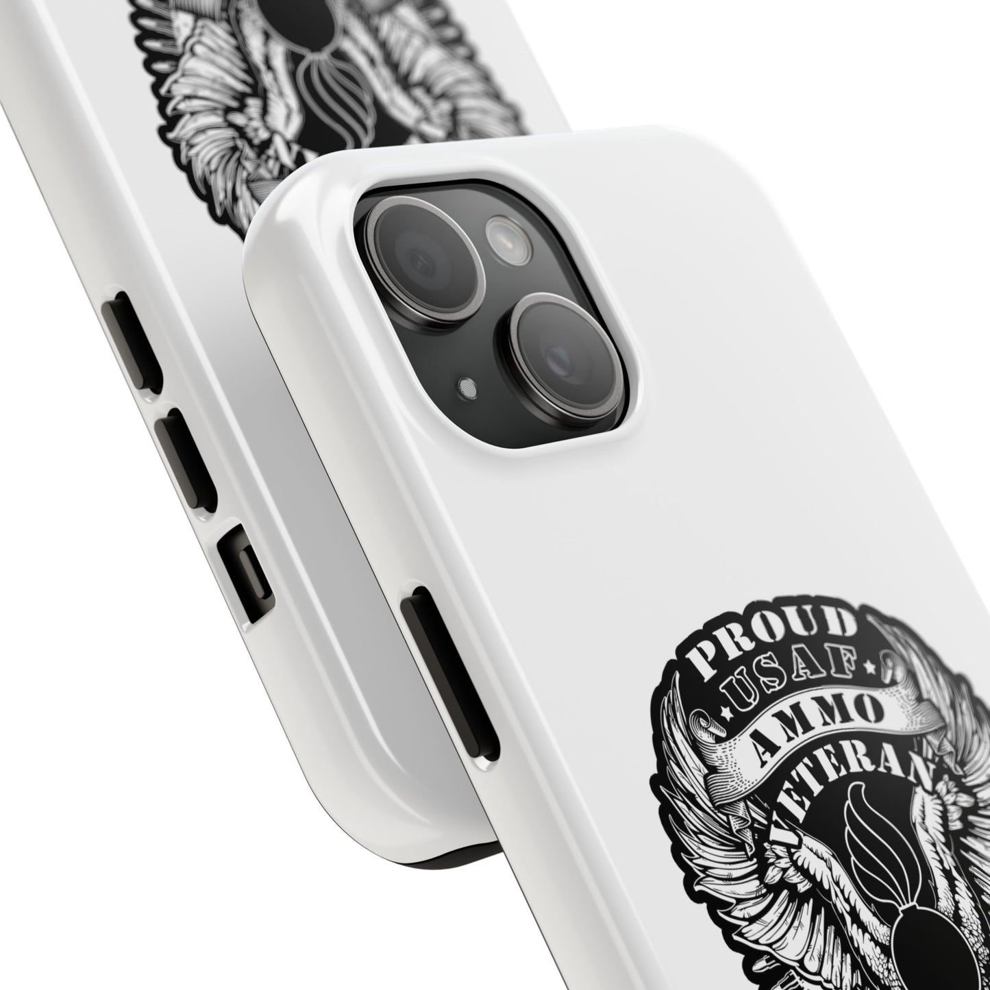 Proud USAF AMMO Veteran 461 2W0 Munitions IYAAYAS Pisspot Eagle Wings Vintage Ribbon Scrolls White Background Tough Phone Cases