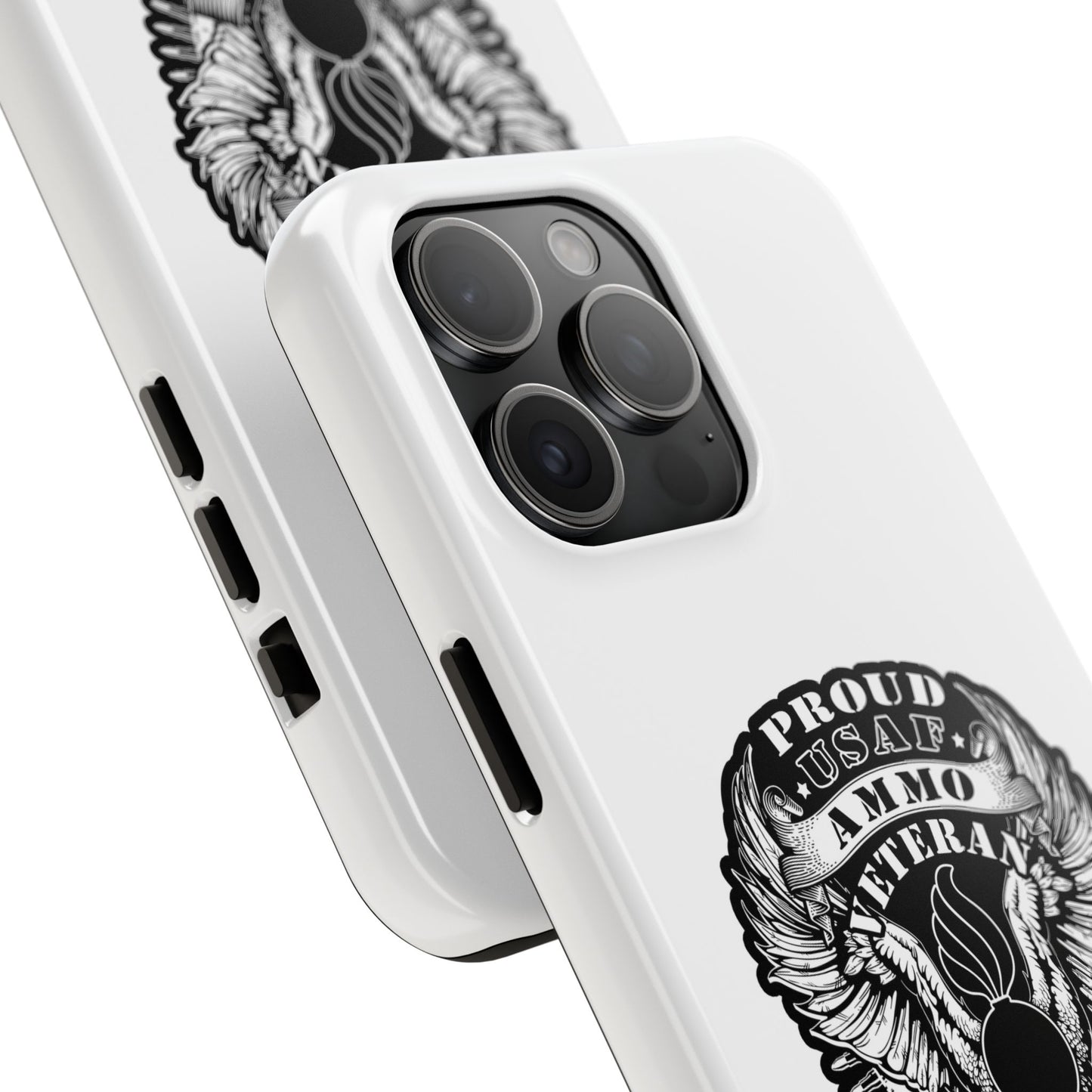 Proud USAF AMMO Veteran 461 2W0 Munitions IYAAYAS Pisspot Eagle Wings Vintage Ribbon Scrolls White Background Tough Phone Cases