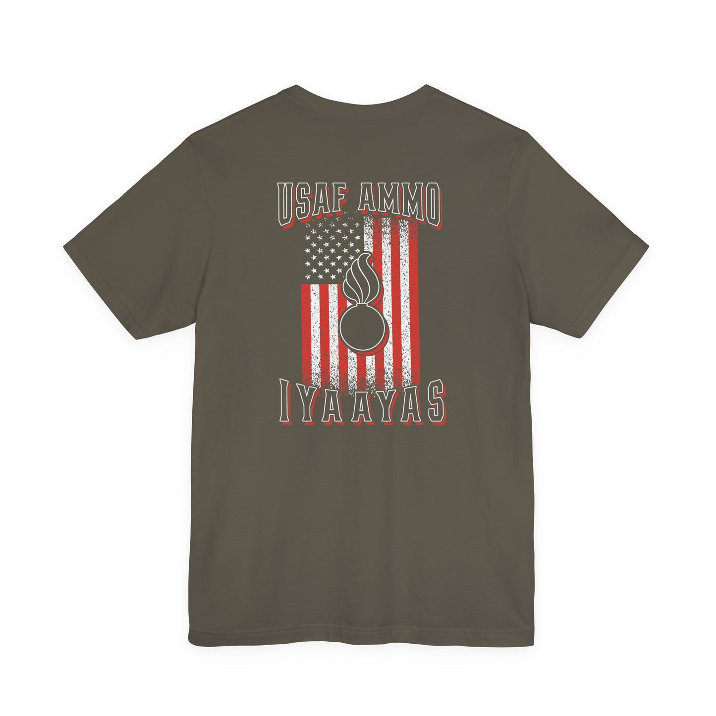 USAF AMMO IYAAYAS Pisspot Red White and Black Grunge Vertical American Flag Unisex Jersey Short Sleeve Tee