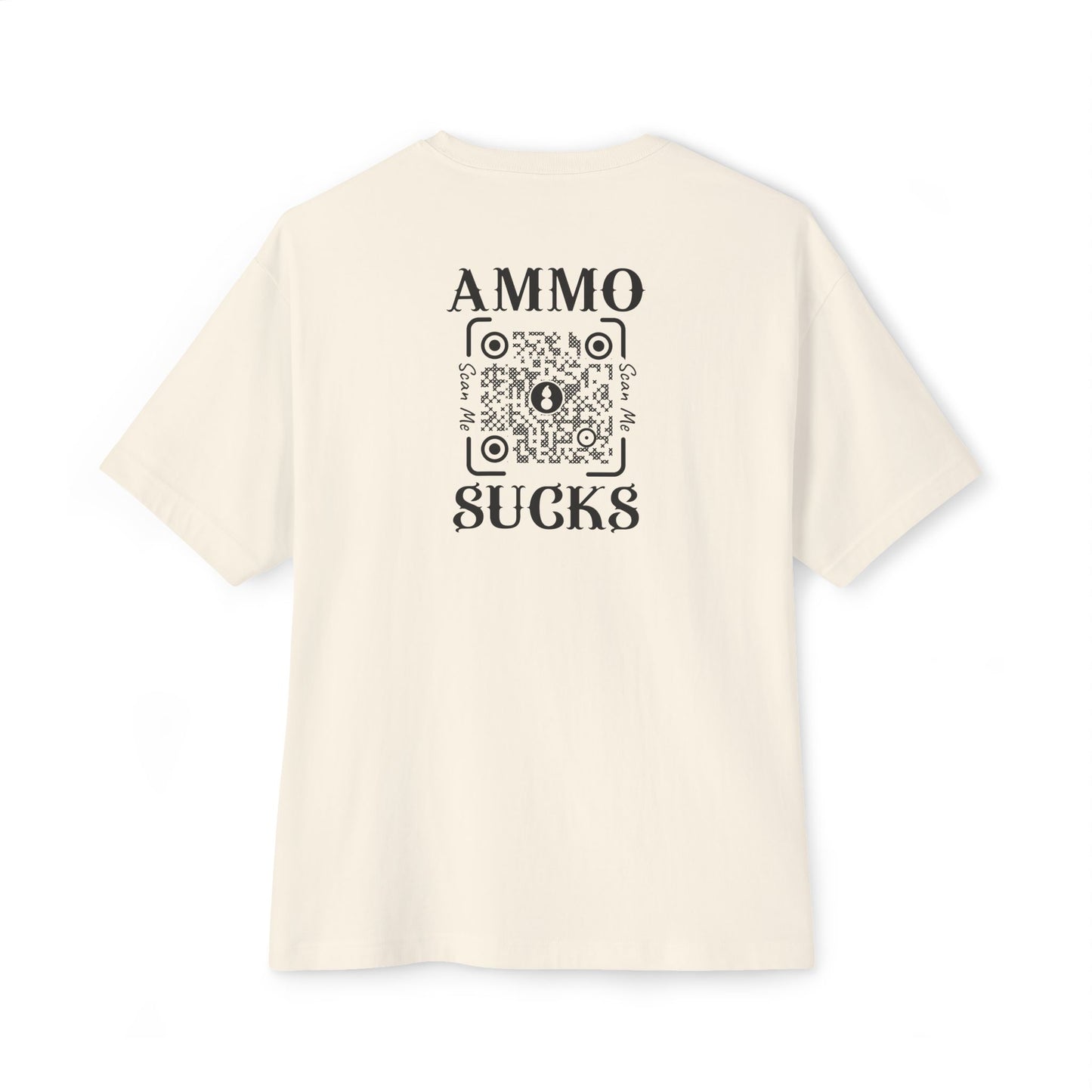 USAF AMMO Unique QR Code Scan Me Produces Text Message With The Correct Reply to AMMO Sucks Unisex Oversized Boxy Tee