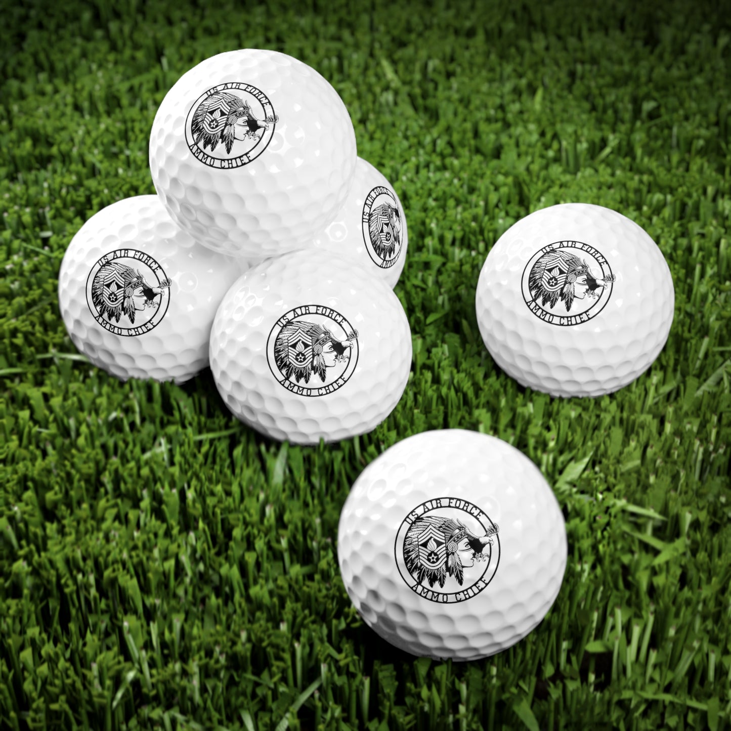 Female AMMO Chief With Pisspot Blues Stripe Eagle Circle and Text Logo Golf Balls, 6pcs