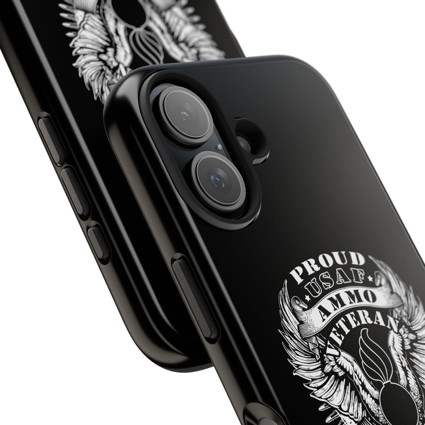 Proud USAF AMMO Veteran 461 2W0 Munitions IYAAYAS Pisspot Eagle Wings Vintage Ribbon Scrolls Black Background Tough Phone Cases