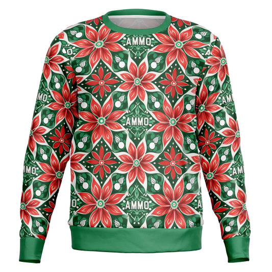 AMMO Christmas Party Red and Green Flowers Leaves and Pisspots Wrapping Paper Style Mens Sweatshirt