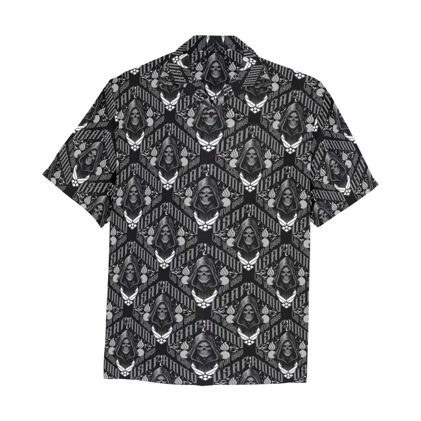 USAF AMMO Grim Reaper 2026 Las Vegas AVA Pisspots IYAAYAS Mens Black V1 Event Hawaiian Shirt with Front Left Chest Pocket