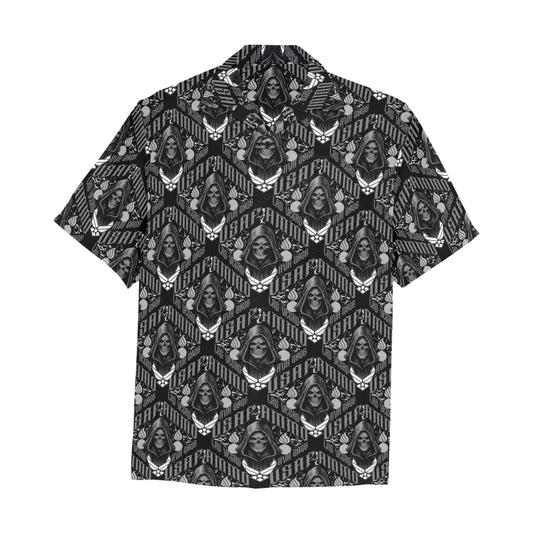 USAF AMMO Grim Reaper 2026 Las Vegas AVA Pisspots IYAAYAS Mens Black V1 Event Hawaiian Shirt with Front Left Chest Pocket